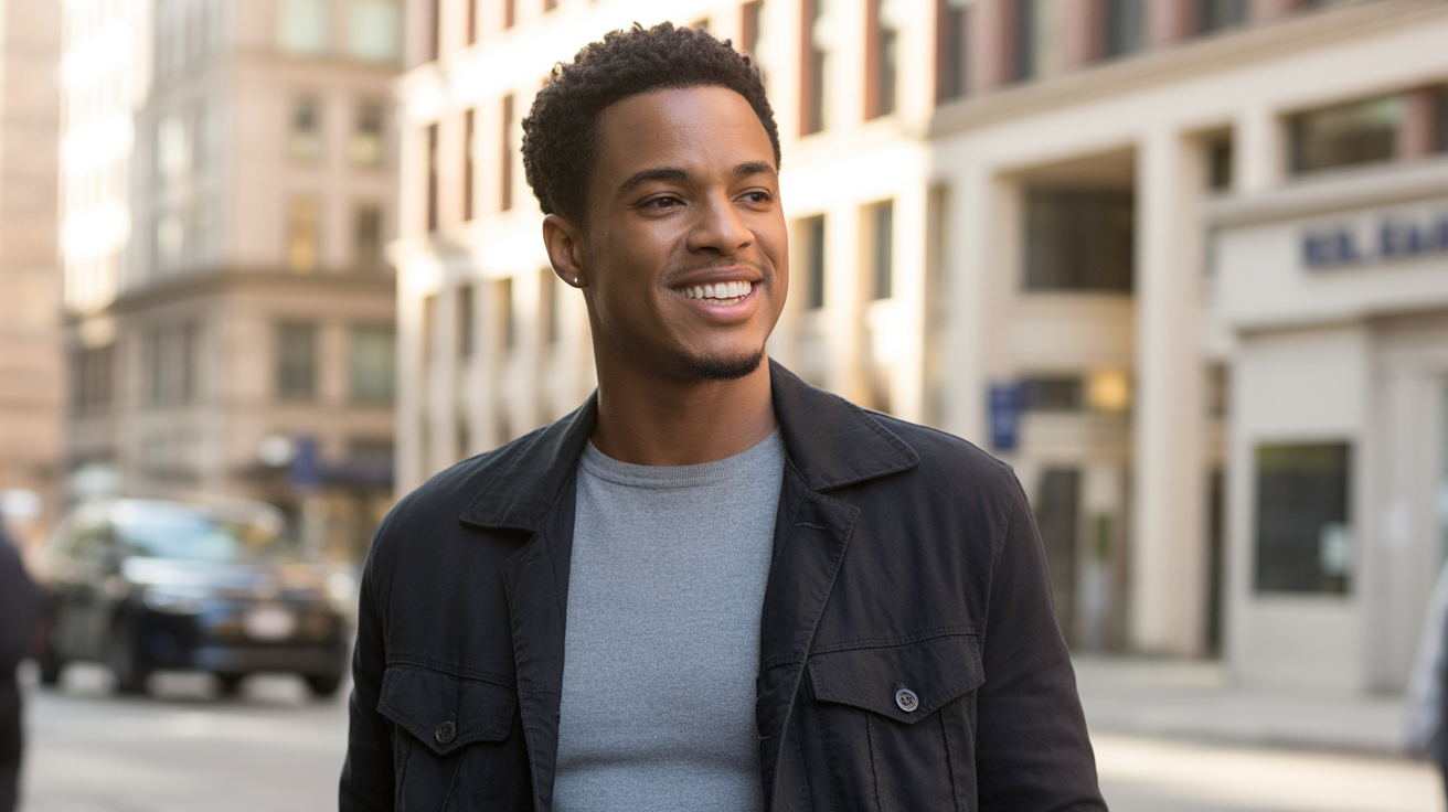 A stylish black man, illustrating What to Write in 'About Me' on a Dating App (Men's Guide)