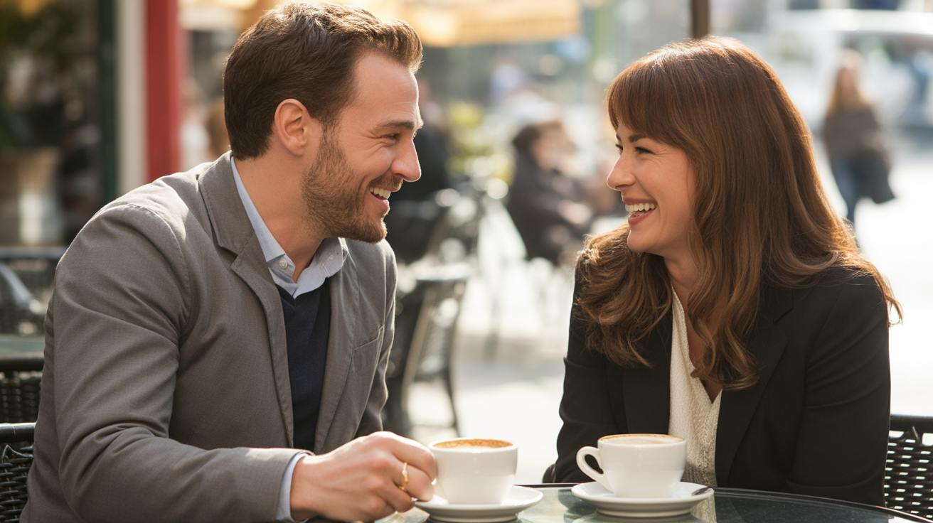 Two people connecting over coffee, illustrating Best Coffee Meets Bagel Openers for Men